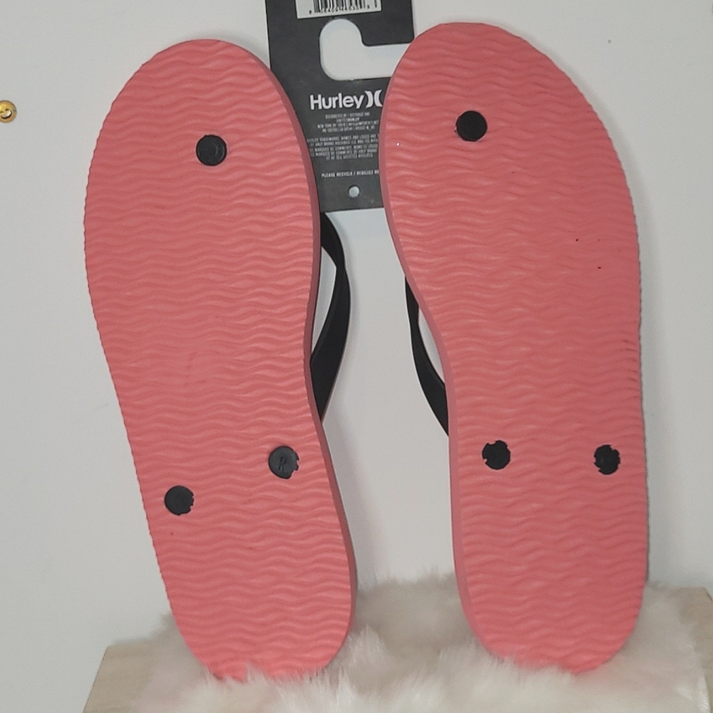 Hurley Mens Palm Trees Print Beach Pool Sandals Thongs Size 12 Pink / Black - Picture 7 of 9